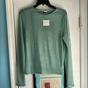New American Eagle Green mesh Long Sleeve Top